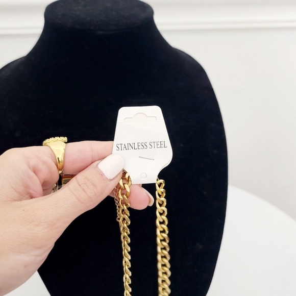 Stainless steel gold tone thick chain necklace nwt - Picture 3 of 6